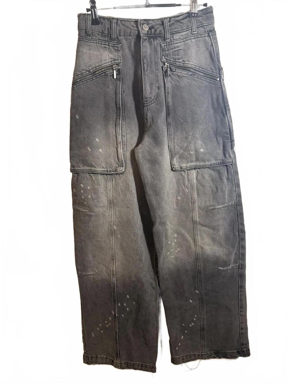 Zara denim oversized cargo baggy paint splatter distressed pants